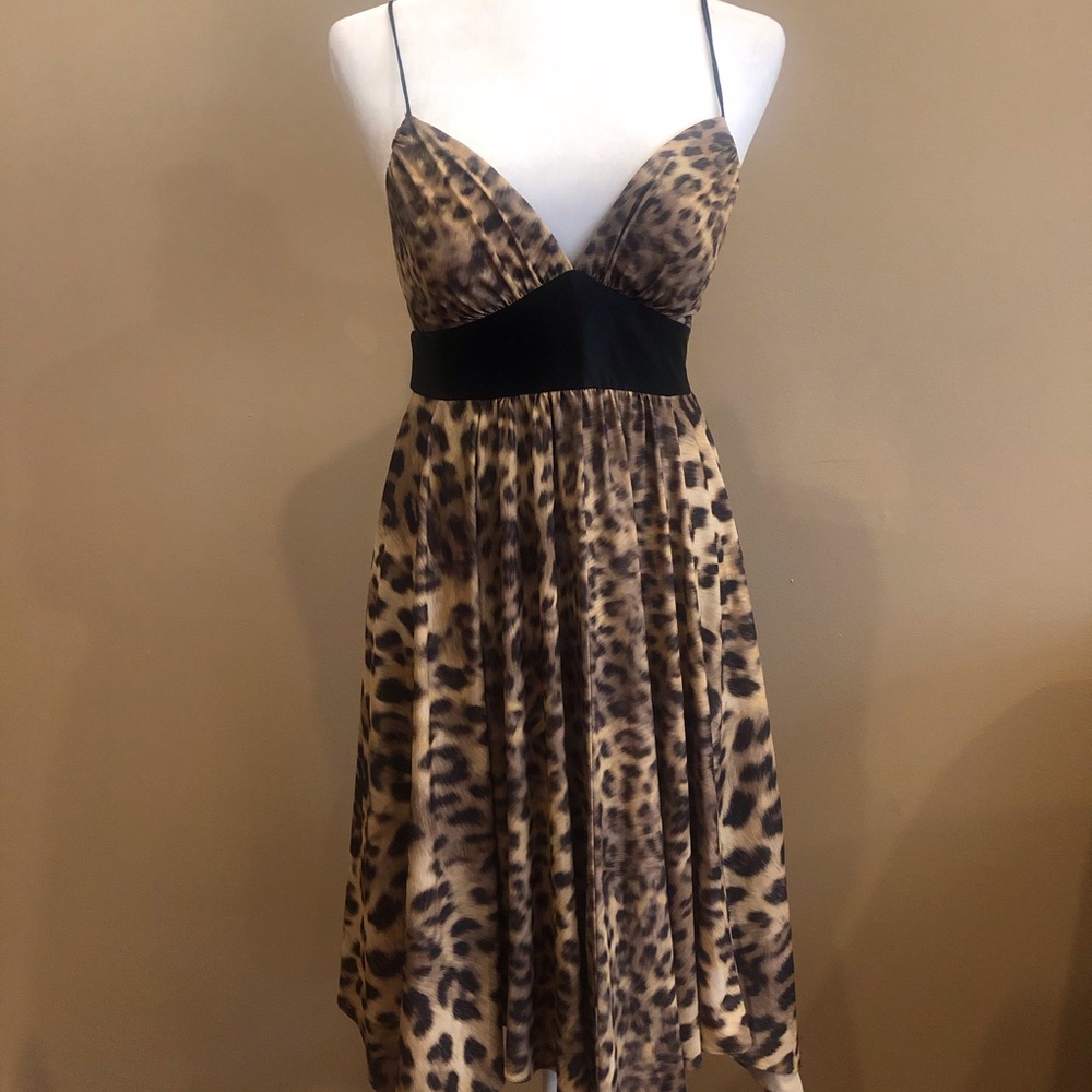 Cache Leopard Print Spaghetti Strap Cocktail Dress, Size 4